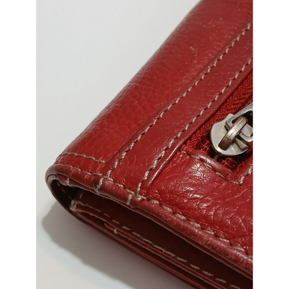 Tignanello Genuine Leather Red Trifold Wallet With Snap Closure & Silver Logo - Picture 13 of 16